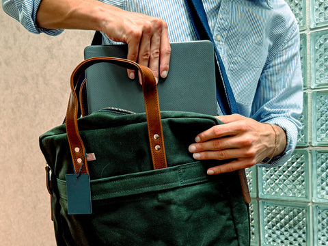 Waxed Canvas & Leather Laptop Bag